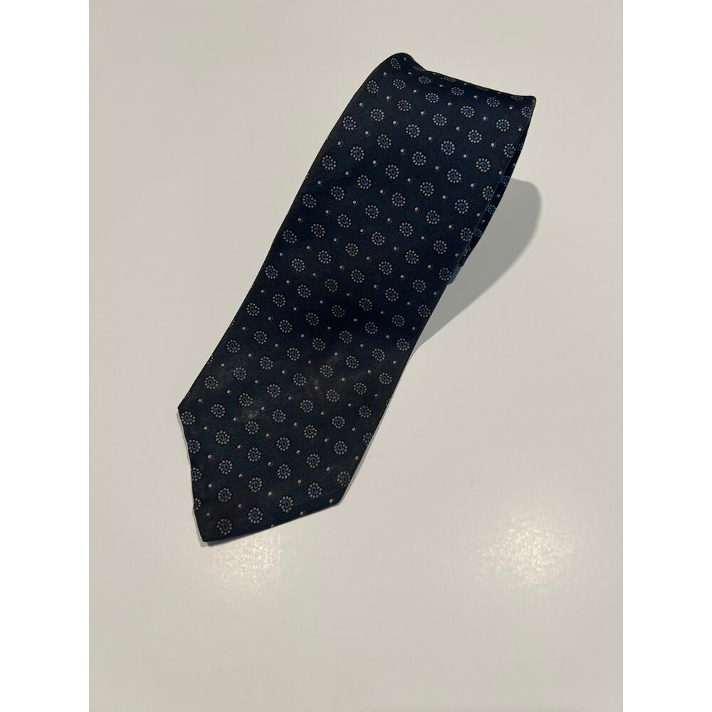 Vintage Made in Italy Men's Silk Necktie Navy Blue Light Blue Geometric JL